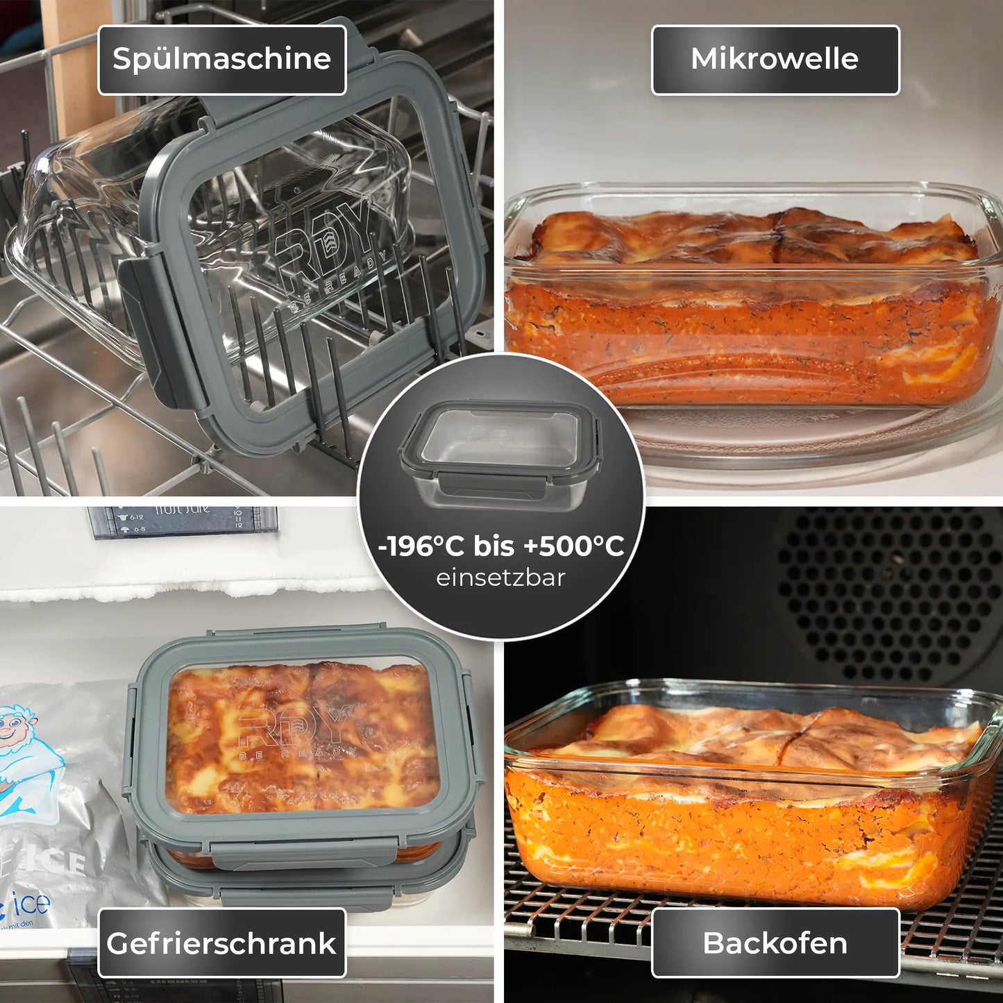 RDY® Meal Prep Glasboxen Set 5x 1500 ml – auslaufsichere Frischhaltedosen